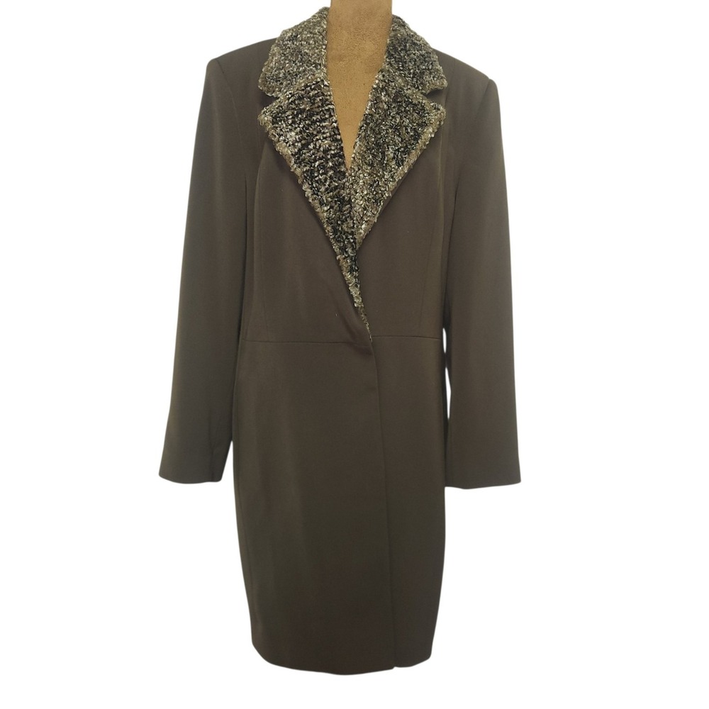 Tribal Womens Coat Size 10 Brown Faux Fur Collar Mid Length